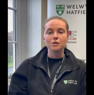 Image of Charlotte taken from the video of her talking about her experiences.