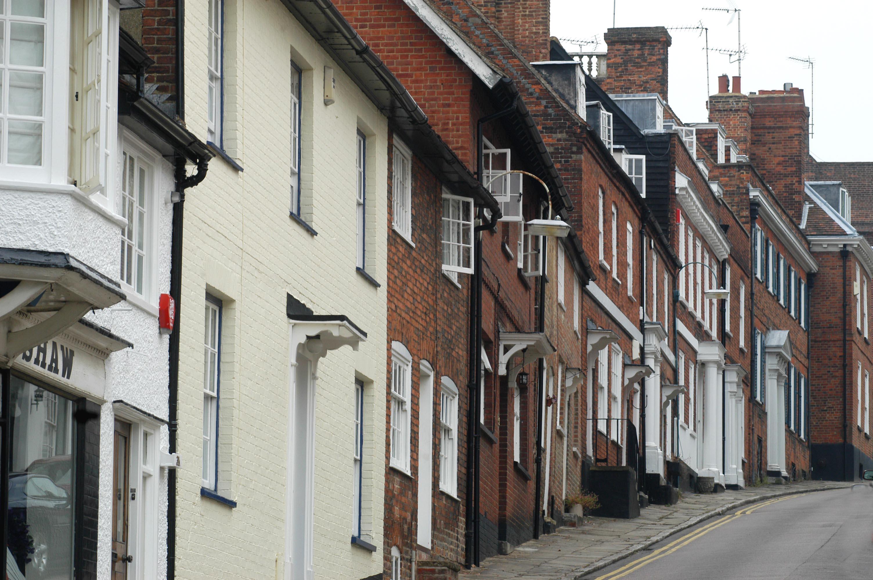 Terraced houses going up a hill